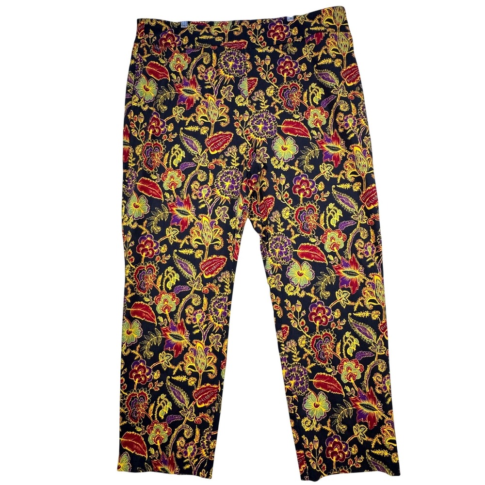 Chadwicks Floral Ankle Pants Womens 20W Black Multi Stretch Tapered Boho Career